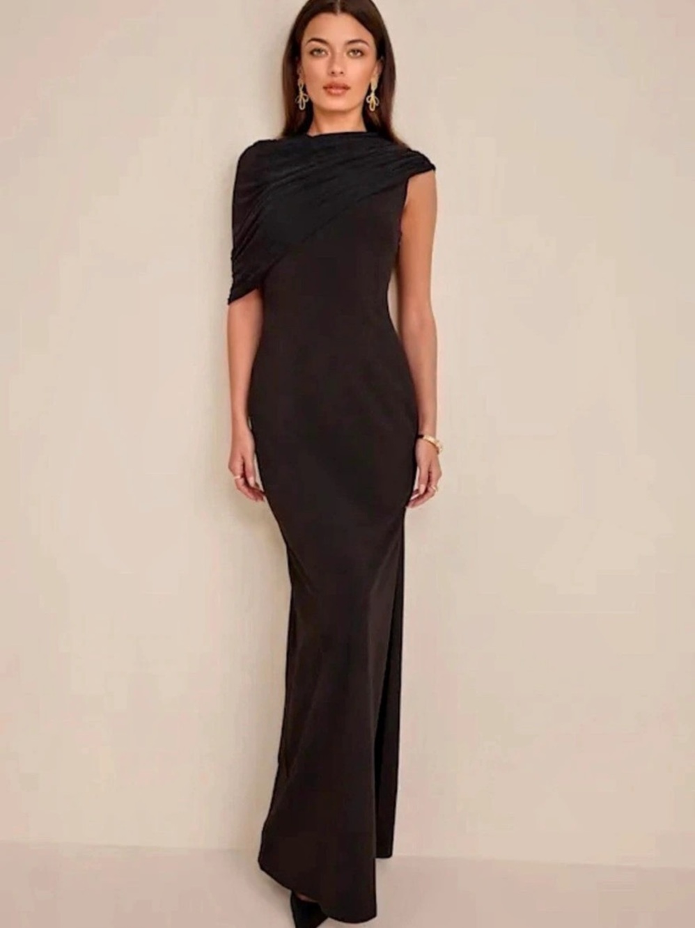 NWT-Sutton Black Asymmetrical Column Maxi Dress